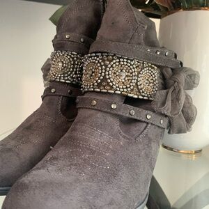 Designer Charcoal Ankle Boots with Bead Accents